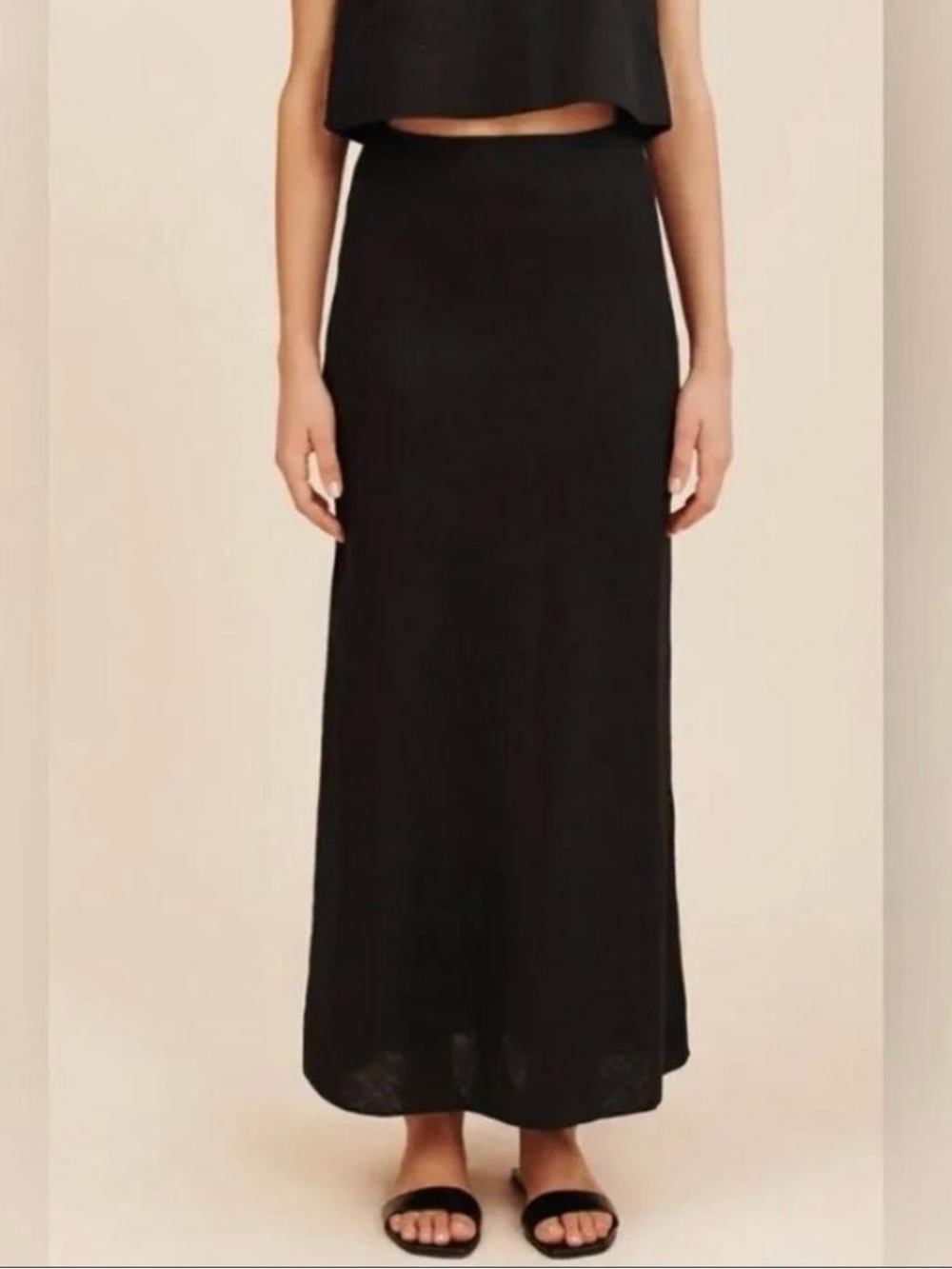 DONNI. - Black Silky Satin Simple Maxi Skirt - Women's Elegant Long Skirt
